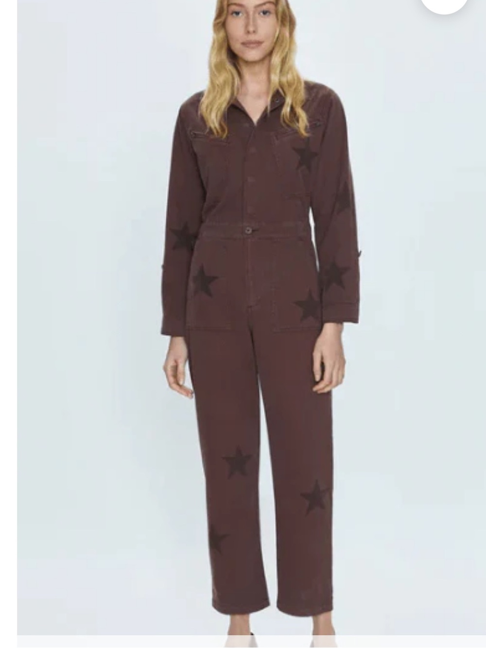 Pistola Campbell Aviator Flight Suit Star Print Royal Coffee Jumpsuit Size S NWT